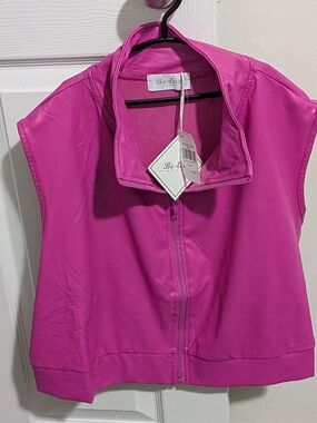 Sleeveless Zip Front Top in Bright Fuchsia